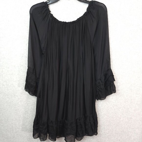 Meo Meli Peasant Top Silk Blend Womens Small Black Italy Flowy - Picture 4 of 10